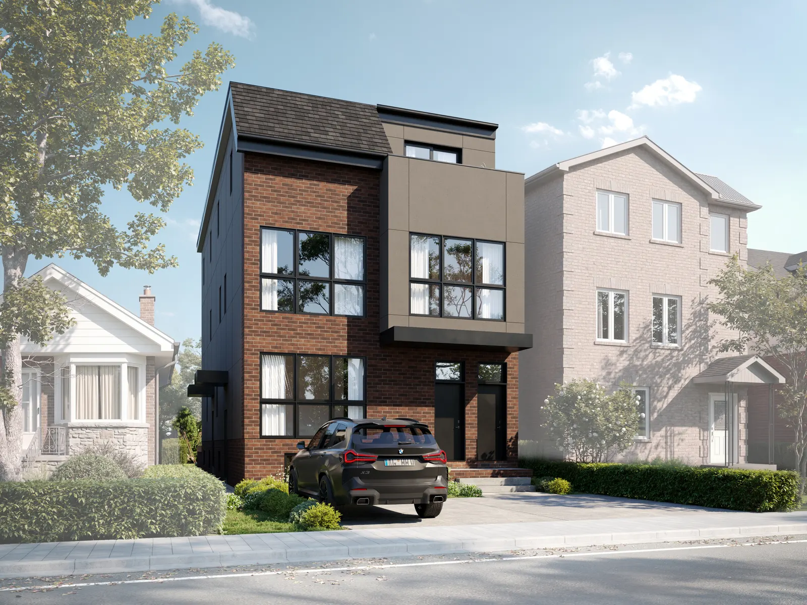Street view of a River Developments missing middle housing project in Toronto